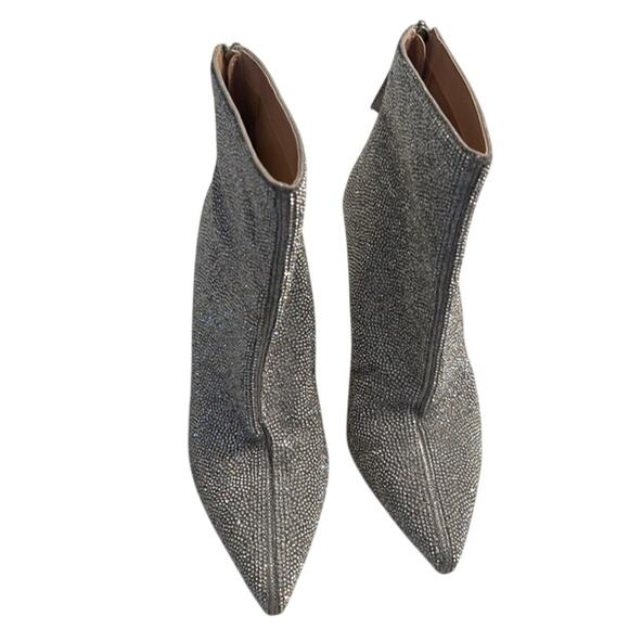 Steve Madden Callen Silver Rhinestone Ankle Pointed Toe 4.35" Mirror Heel 8 Boot - Picture 2 of 15
